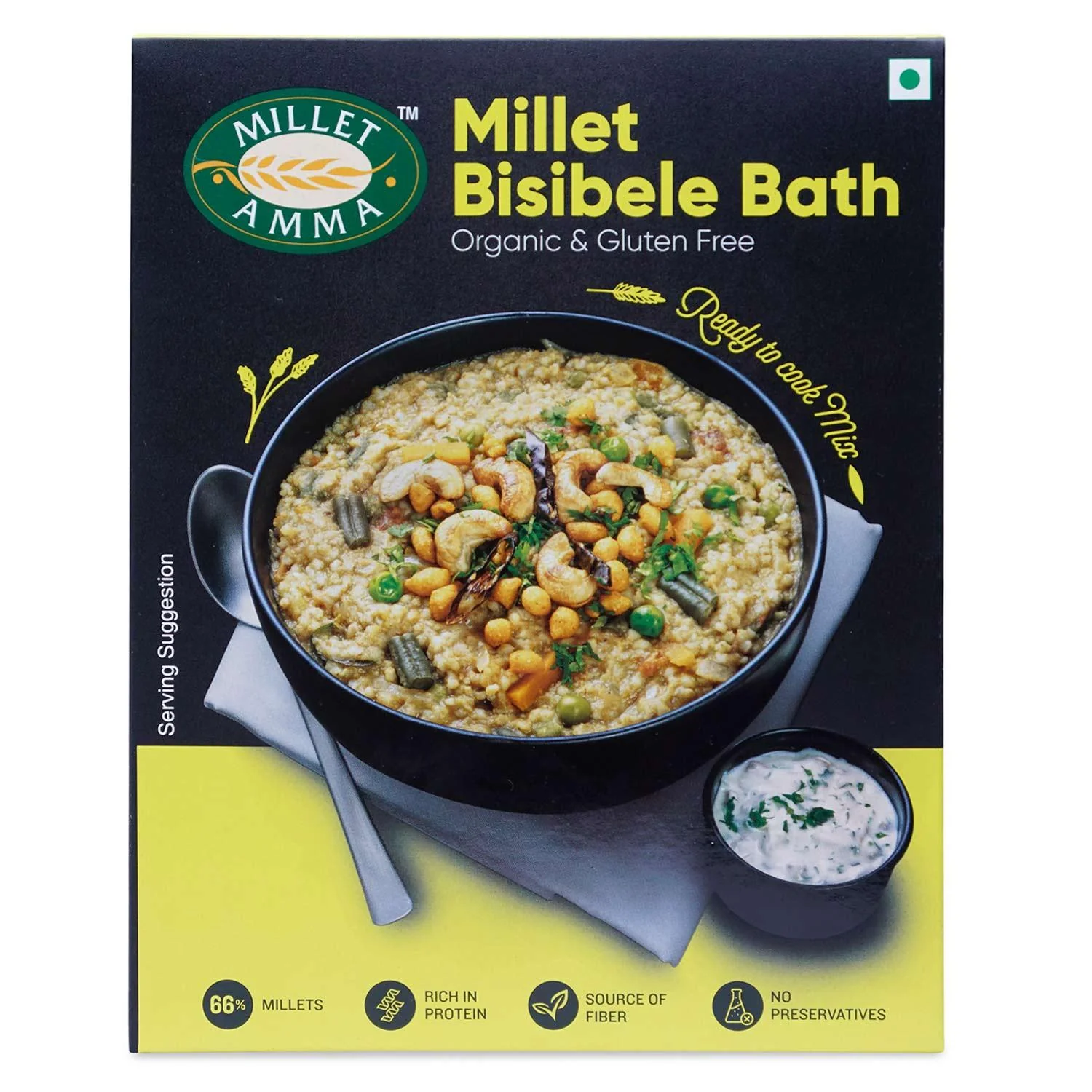4a_29f5441e-d3b5-4c86-a151-e553e01d47bf Millet Bisibele Bath Mix | 250 GMS Pack | Easy & Ready to Cook Mix | Healthy and Nutritious Millet Breakfast Mix| Gluten Free | Directions Published on The Back Side - Image 1
