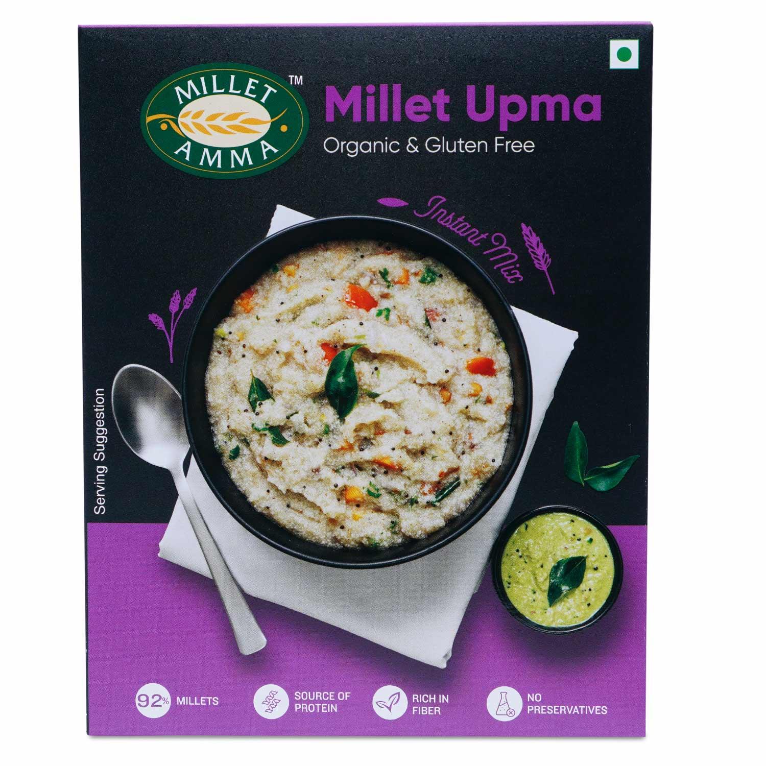 MilletRavaUpmaMix-MilletAmma Millet Rava Upma Mix | 250 GMS Pack | 92% Millet Content | Easy & Ready to Cook | Instant Millet Breakfast Mix | Rich in Protein & High Fiber | 100% Vegan - Image 1